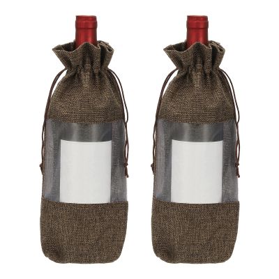 uxcell 2 Pcs Wine Bottle Gift Bags with Drawstrings, Clear Burlap Wine Bags Reusable Liquor Bottle Covers for Wedding Birthday Party, Coffee