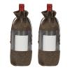 uxcell 2 Pcs Wine Bottle Gift Bags with Drawstrings, Clear Burlap Wine Bags Reusable Liquor Bottle Covers for Wedding Birthday Party, Coffee view 1