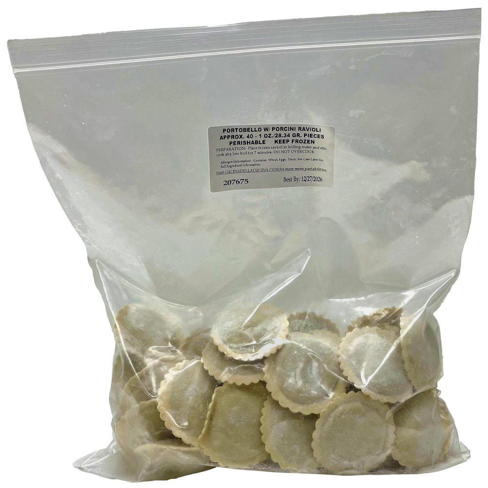 Cucina Della Cucina Portobello and Porcini Mushroom Ravioli, 120 Pieces, Frozen, Gourmet Egg Pasta