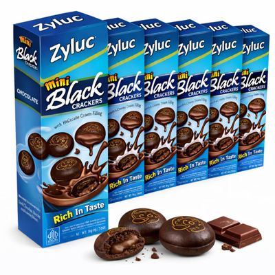 Zyluc Mini Black Crackers Chocolate Snack with Real Cocoa Powder Portable 35g Pack Crisp Texture, Halal Certified, Made with Non-GMO Ingredients Product of Indonesia (Pack of 5)