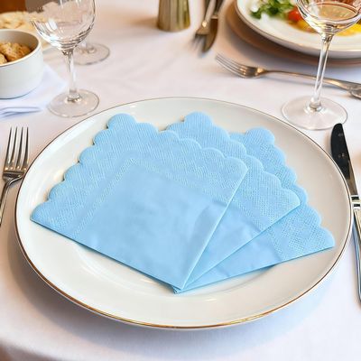 100 Pcs Blue Cocktail Napkins, 2-Ply Disposable Small Paper Napkins for Beverage, Dessert, Appetizer, 5x5 Inch Cute Scalloped Cocktail Napkins for Bar, Party, Wedding, Birthday, Dinner & Everyday Use