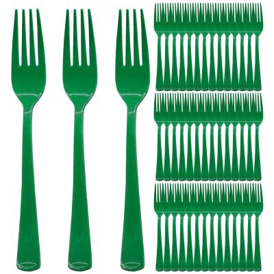 100 Pcs Green Plastic Forks Green Plastic Silverware Disposable Cutlery Heavy Duty 100 Forks for Birthday, Picnic, Wedding, Christmas