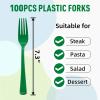 100 Pcs Green Plastic Forks Green Plastic Silverware Disposable Cutlery Heavy Duty 100 Forks for Birthday, Picnic, Wedding, Christmas view 2
