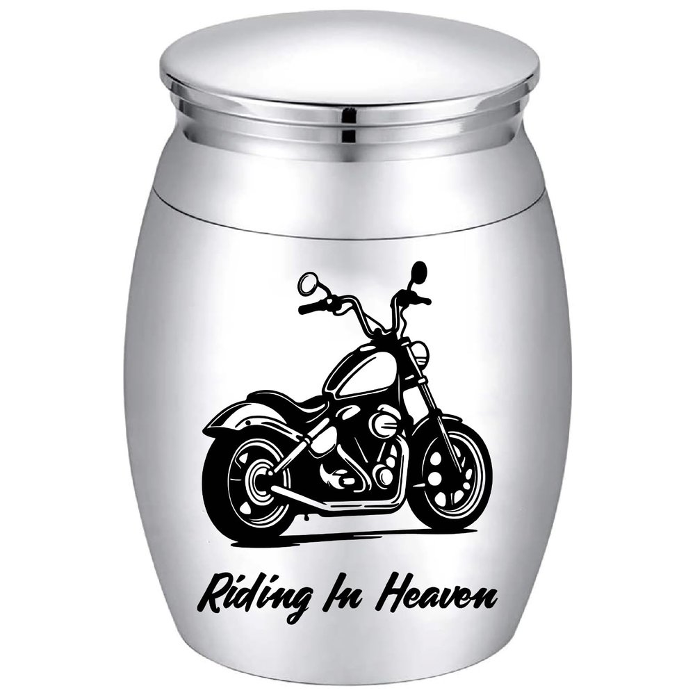 CREATCABIN Motor Bike Urn Small Cremation Urns Alloy Column Riding in Heaven Mini Keepsake Preserve Memorial Ashes Funeral Container Jar Holder for Human Ashes Commemorative Decorative 1.57 x 1.18in