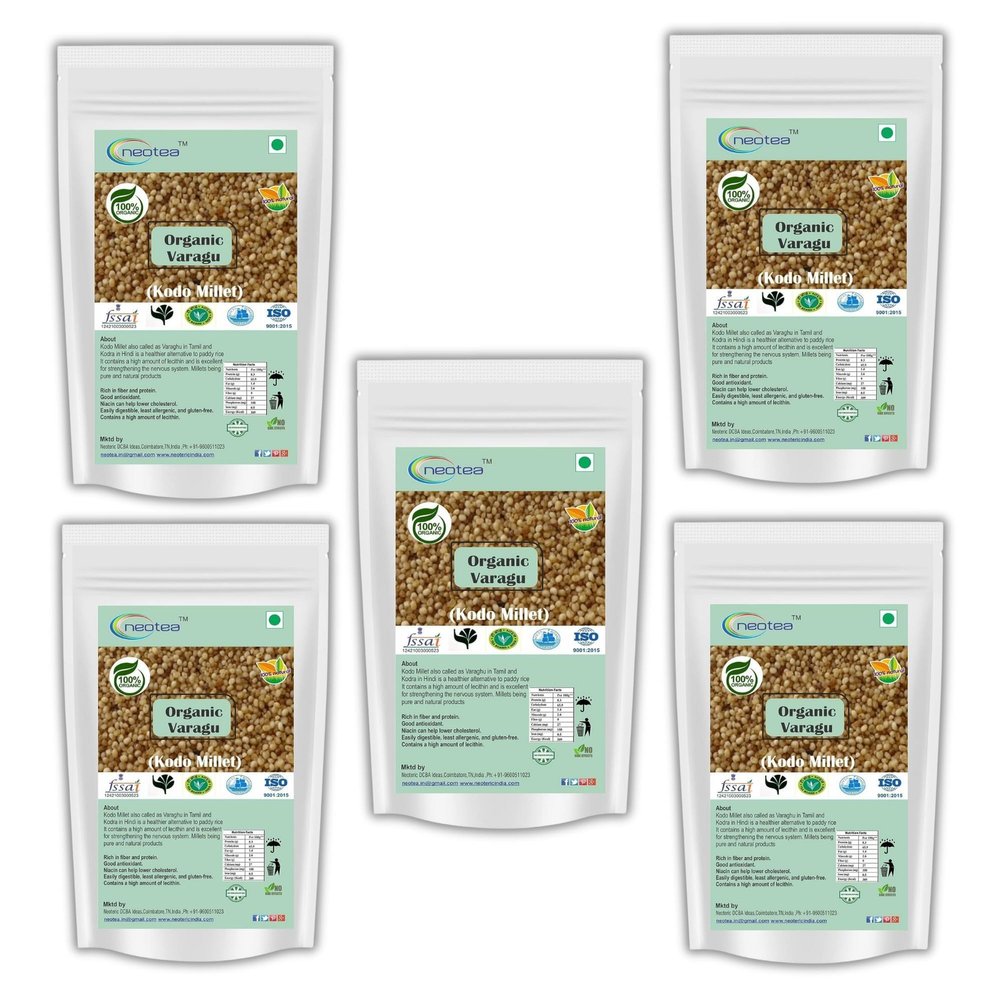 Neotea Organic Kodo Millet (Varagu) | Natural Whole Grain | Gluten-Free & Rich in Fiber | Ideal for Everyday Cooking (Each 7.05 OZ Pack of 5)