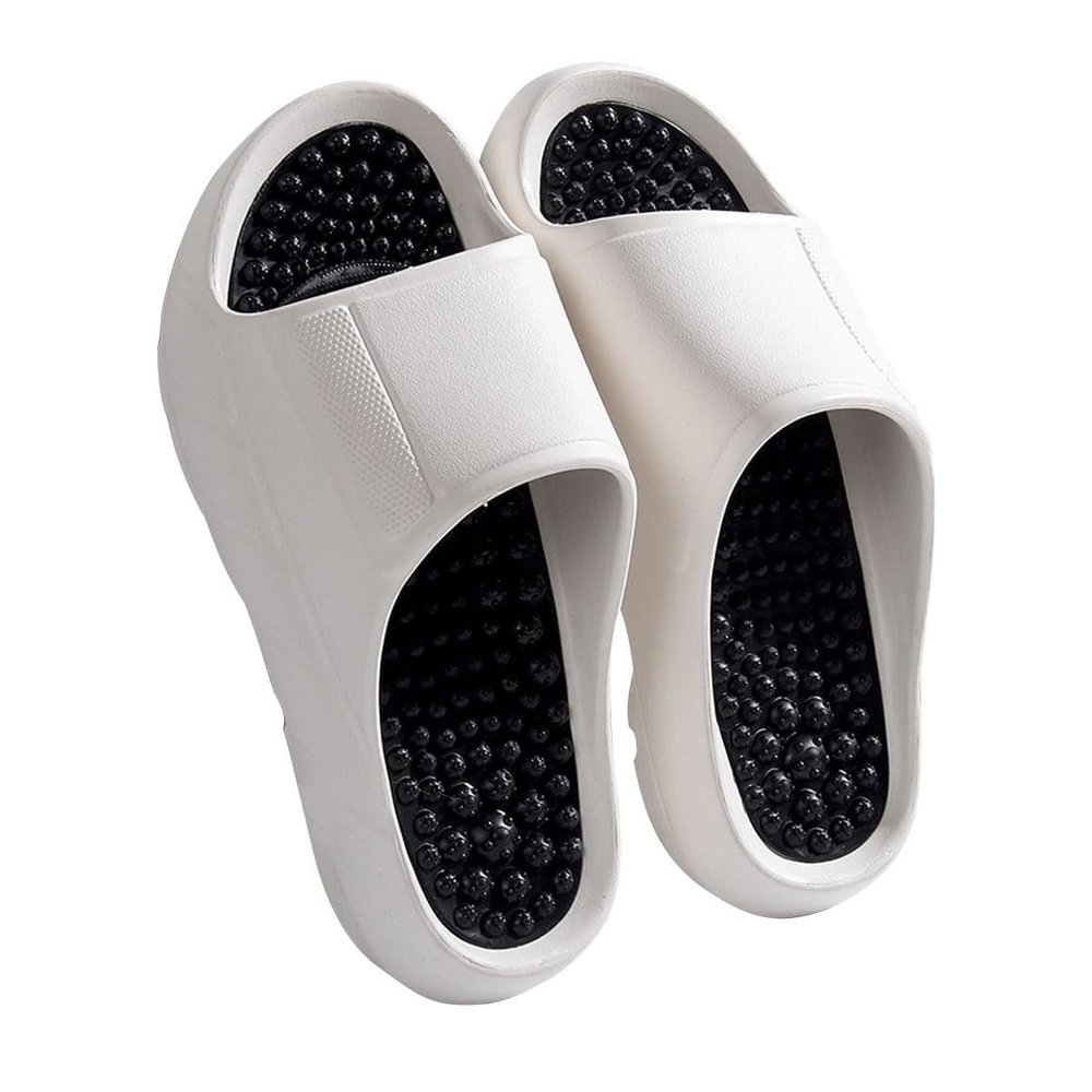 2025 Thick-Soled Foot Massage Slippers For Women Men Comfort Reflexology Acupressure Sandals Non-Slip Shower Shoes Relieves Plantar Fasciitis And Heel Pain(White,7.5/8)