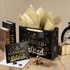 WRAPAHOLIC 13" Happy Retirement Gift Bags with Tissue Paper and Card - Black Gold Foil Birthday Bags for Retirement Party Celebrating Supplies view 4
