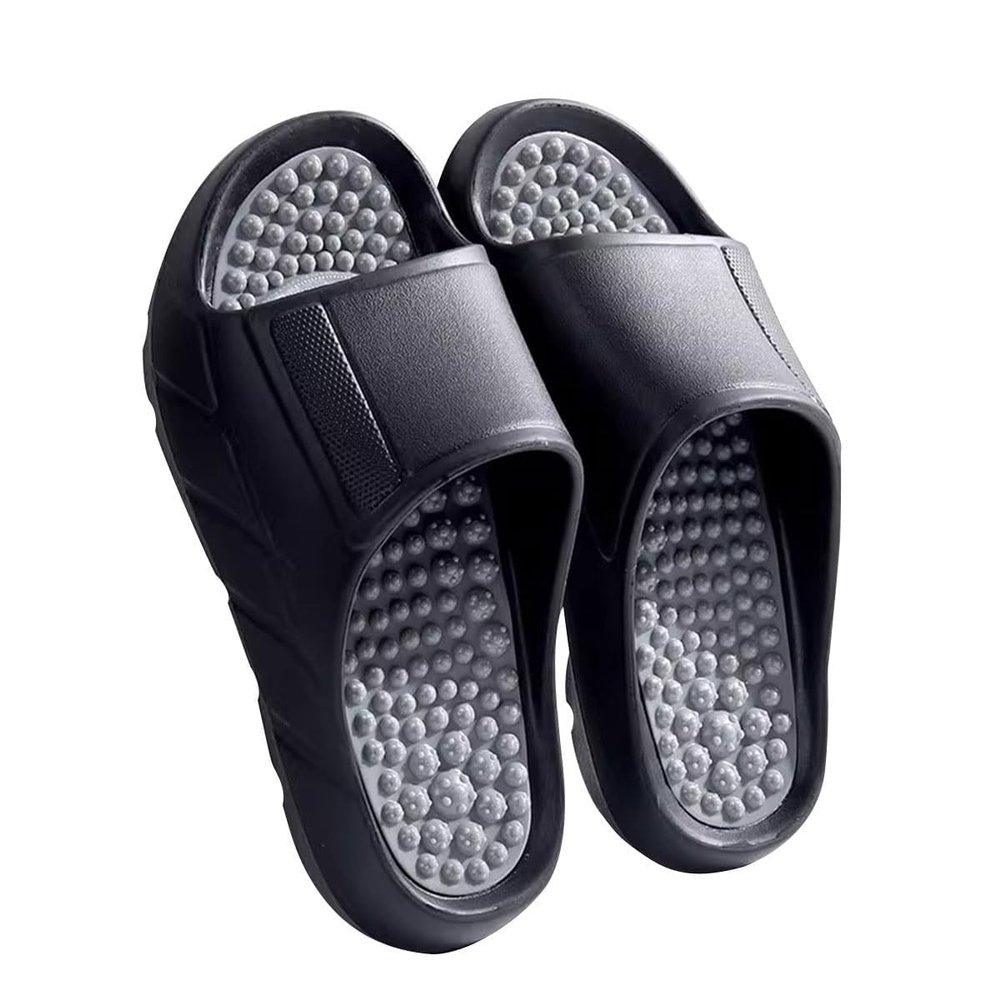 2025 Thick-Soled Foot Massage Slippers For Women Men Comfort Reflexology Acupressure Sandals Non-Slip Shower Shoes Relieves Plantar Fasciitis And Heel Pain(Black,8.5/9)