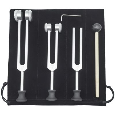 128 Hz Sound Healing Tuning Fork Set, 128 Hz, 256 Hz, 512 Hz, Medical-Grade Aluminum Alloy, Gold & Silver, Mallet & Pouch Included