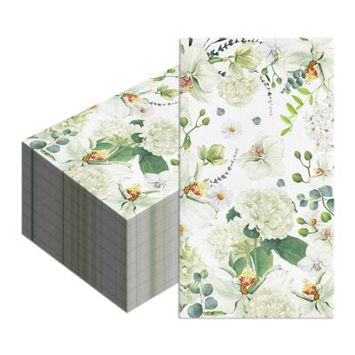 40pcs Floral Paper Napkins Watercolor Floral Guest Napkins Vintage Wild Flower Disposable Hand Towels Flower Decorative Paper for Bathroom Wedding Birthday Party/Hydrangea-White