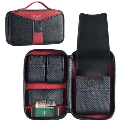 68 Degrees Leather Travel Case Red Portable Organizer with 3 Accessory Pockets, Full Grain Hard Shell, Zipper, Gift Pouch for Men