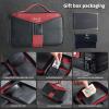 68 Degrees Leather Travel Case Red Portable Organizer with 3 Accessory Pockets, Full Grain Hard Shell, Zipper, Gift Pouch for Men view 4