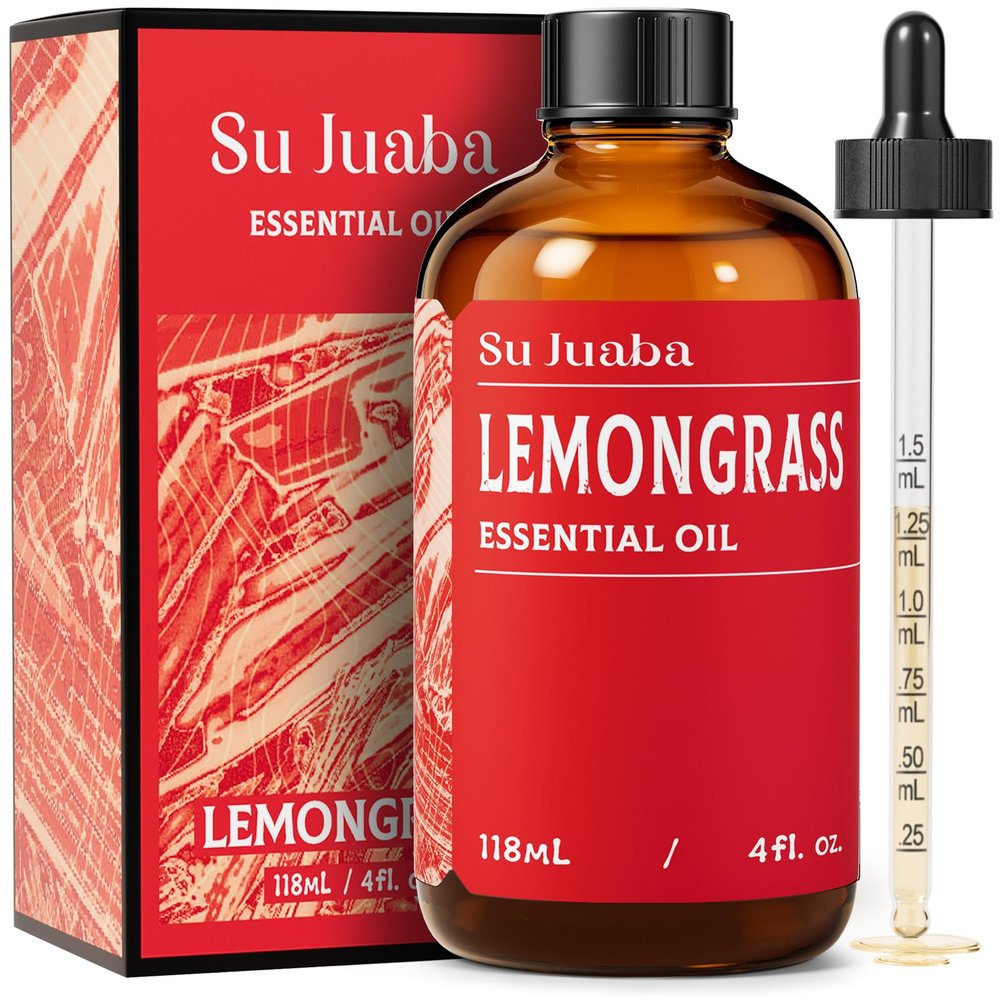 SU JUABA Lemongrass Essential Oil 4 Oz, 100% Pure Natural Aromatherapy Oil for Diffuser, Skin Care, Candle - 118ML