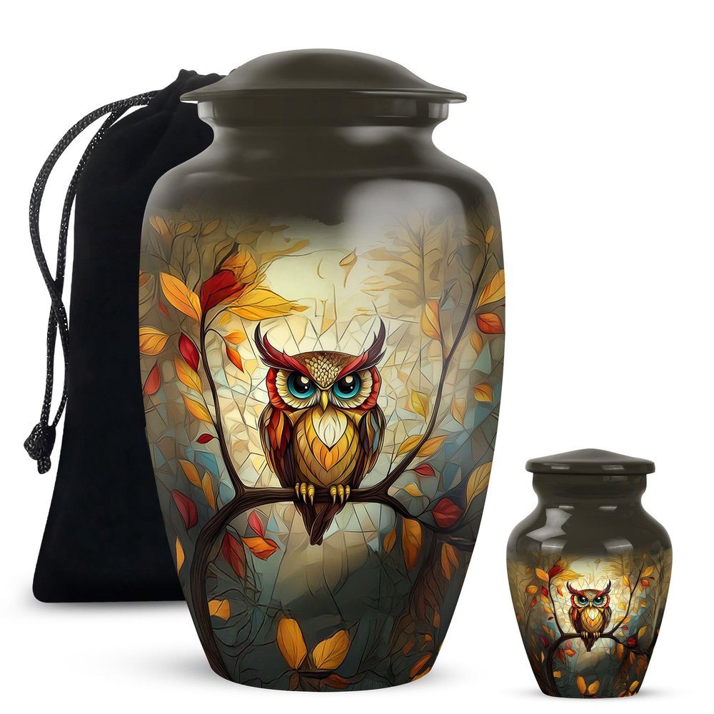 Yatskia Owl Large Urns for Human Ashes, Funeral Urns for Adult Ashes Men and Women, Memorial Urns and Keepsakes for Ashes (Classic 10 Inch & 3 Inch)
