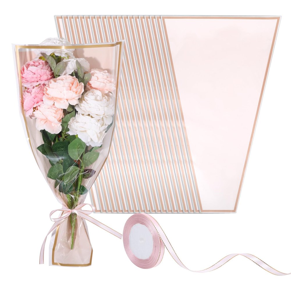 100pcs Flower Wrapping Paper Bouquet, Pink Flower Bouquet Wrapping Paper Flower Bags Kraft Bouquet Holder Flower Bar Supplies, Wrapping Sleeve for Graduation Wedding Birthday Gifts 17.1x11.1x3.54Inch
