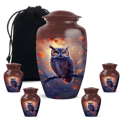 Yatskia Owl Cremation Urns for Human Ashes Male and Female, Small Urn for Ashes Keepsake Mom and Dad (Classic 10 Inch & 3 Inch)