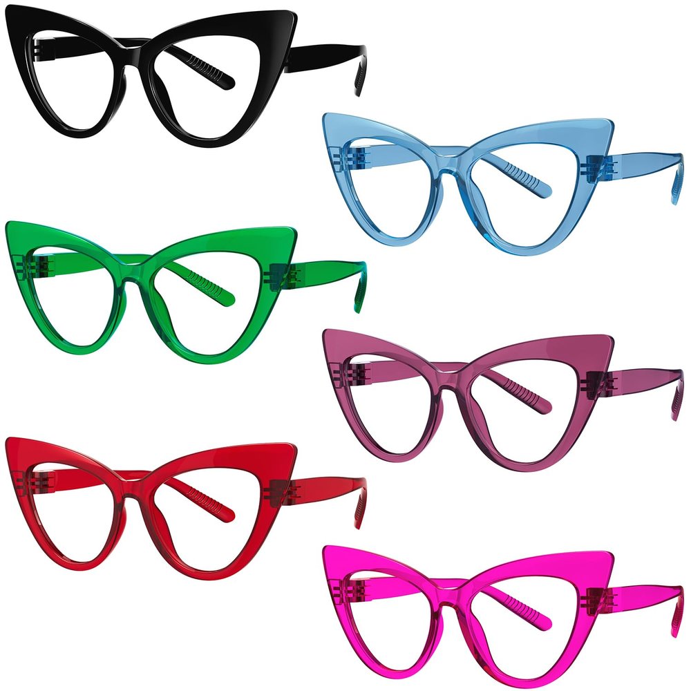 Eyekepper Huge Metalless Screwless Spring Hinges Blue Light Blocking Reading Glasses Women 6 Pack Cat Eye Computer Readers +3.25