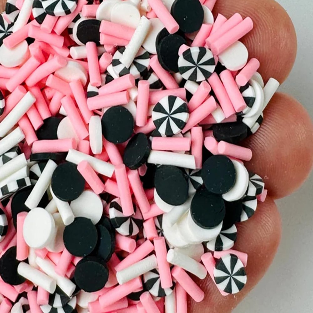 10grams Halloween Pink Black Polymer Clay Slices Mix, Peppermint Sprinkles, Halloween Pink Black Polymer Clays for Resin Crafts, Fake Bake Tumbler, Nail Art Faux Craft NOT Edible