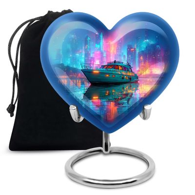 YATHABHISA Heart Yacht Large Urn for Male & Female, Cremation & Memorial Urns for Couples, Handcrafted Urn for Ashes, Burial and Funeral Urns for Human Ash, 8 Inch
