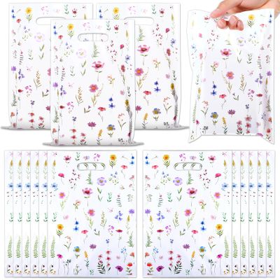 HJZHII 50 Pcs Party Favor Bags, Floral Bags Gift Bag Wildflower Print Treat Bag Multicolor Flowers with Handle for Wedding Candy Birthday Baby Bridal Shower Party Decorations Supplies