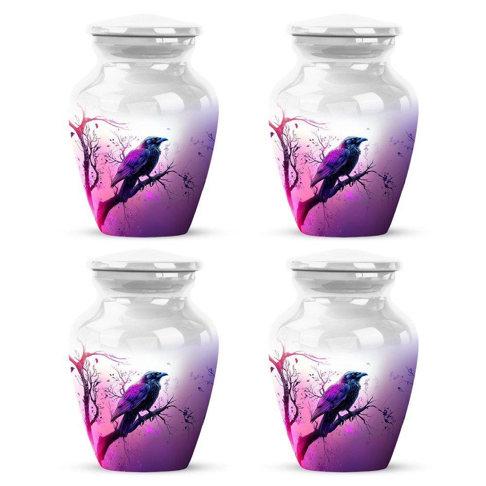 Yatskia Raven Small Urn for Ashes Adult Male and Female, Mini Funeral Urns for Adult Ashes Men and Women Cremation Container (Classic Pack of 4, 3 Inch)