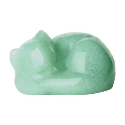 Bryqona Amethyst Cat Healing Crystals FigurineHand Carved Sleeping CatPolished Stone Sculpture for Home Decoration (F-Green Aventurine)
