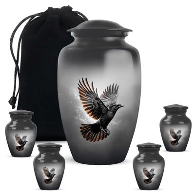 Crow Mini Ashes Container for Human Remains, Small Cremation Urn for Brother & Sister, Large Urns for Ash, Keepsake Urn for Family, Burial & Funeral Urns, 10 & 3" Set of 5