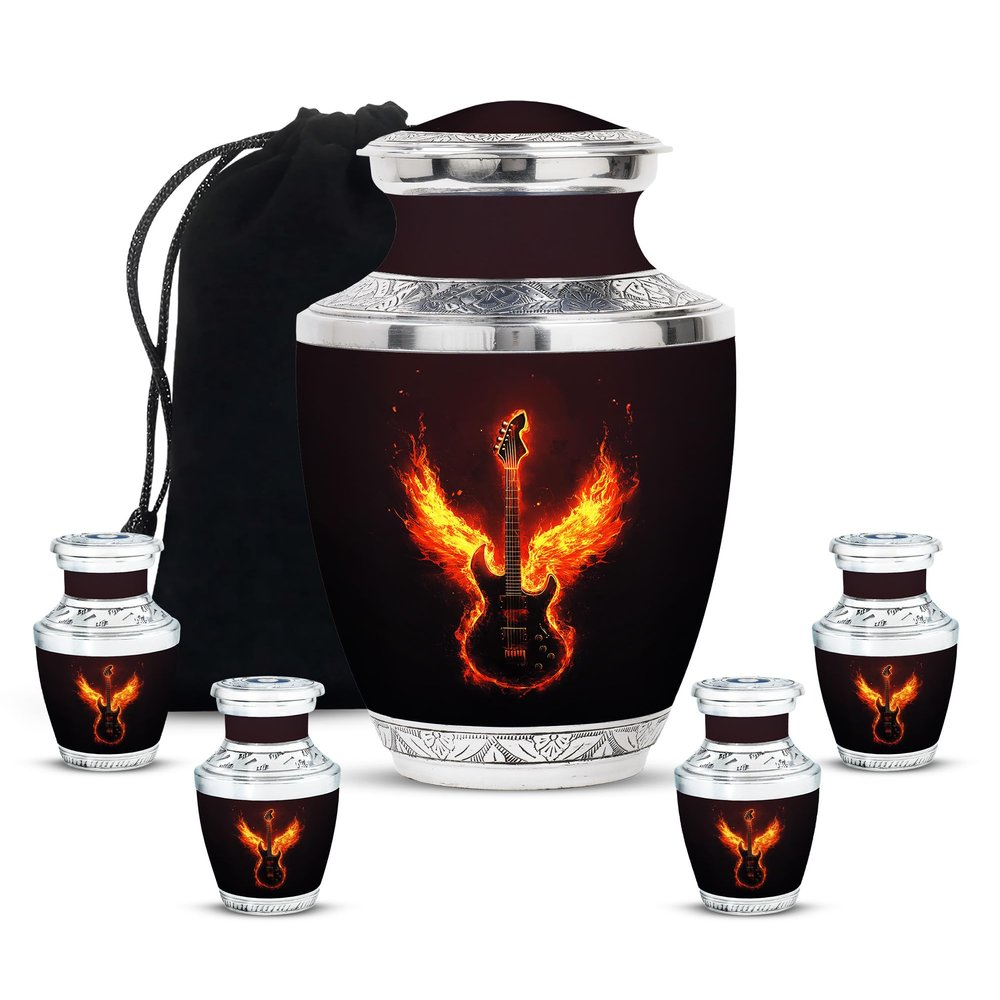 Yatskia Guitar Adult Urns for Human Ashes Women & Men, Memorial Keepsakes for Ashes, (Tasty 10 Inch and 3 Inch)