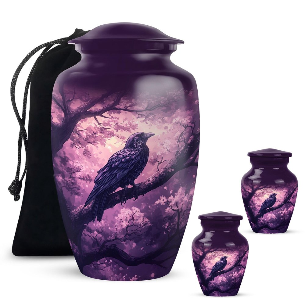 Yatskia Raven Mini Urns for Human Ashes Male and Female, Burial Urns for Adult Human Ashes Keepsake Container (Classic 10 Inch & 3 Inch)