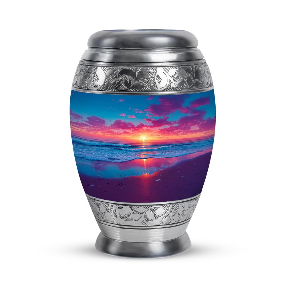 Casketique Beach Tiny Burial Urns for Human Ashes Adult Man - Keepsake Sunset Memorial Urn for Ashes for Women - Little Cremation Urn for Mom - Small Blue Funeral Urns for Adult Male - 3 Inch