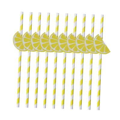 VERDANVERSE 20pcs Hawaiian Decorative Paper Straws for Party BBQ and Luau Theme Decorations Drinking Straws in Lemon Design