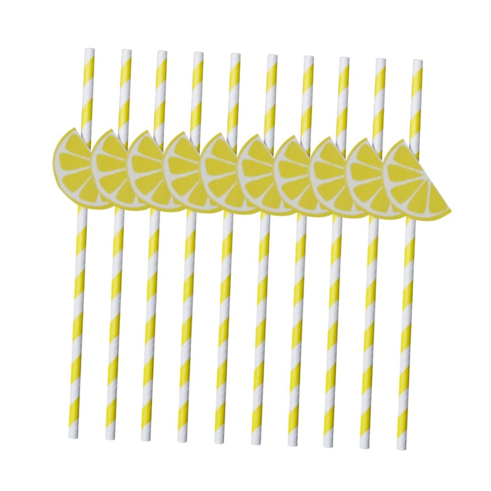 VERDANVERSE 20pcs Hawaiian Decorative Paper Straws for Party BBQ and Luau Theme Decorations Drinking Straws in Lemon Design
