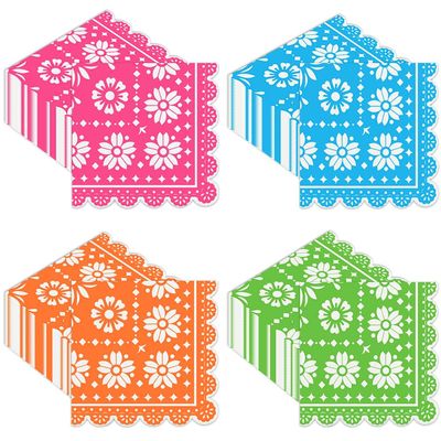 100 Pack Mexican Paper Napkins Fiesta Disposable Party Napkin Papel Picado Decorative Scalloped Napkin for Fiesta Cinco De Mayo Dia De Los Taco Bar Mexican Theme Birthday Wedding Party Supplies