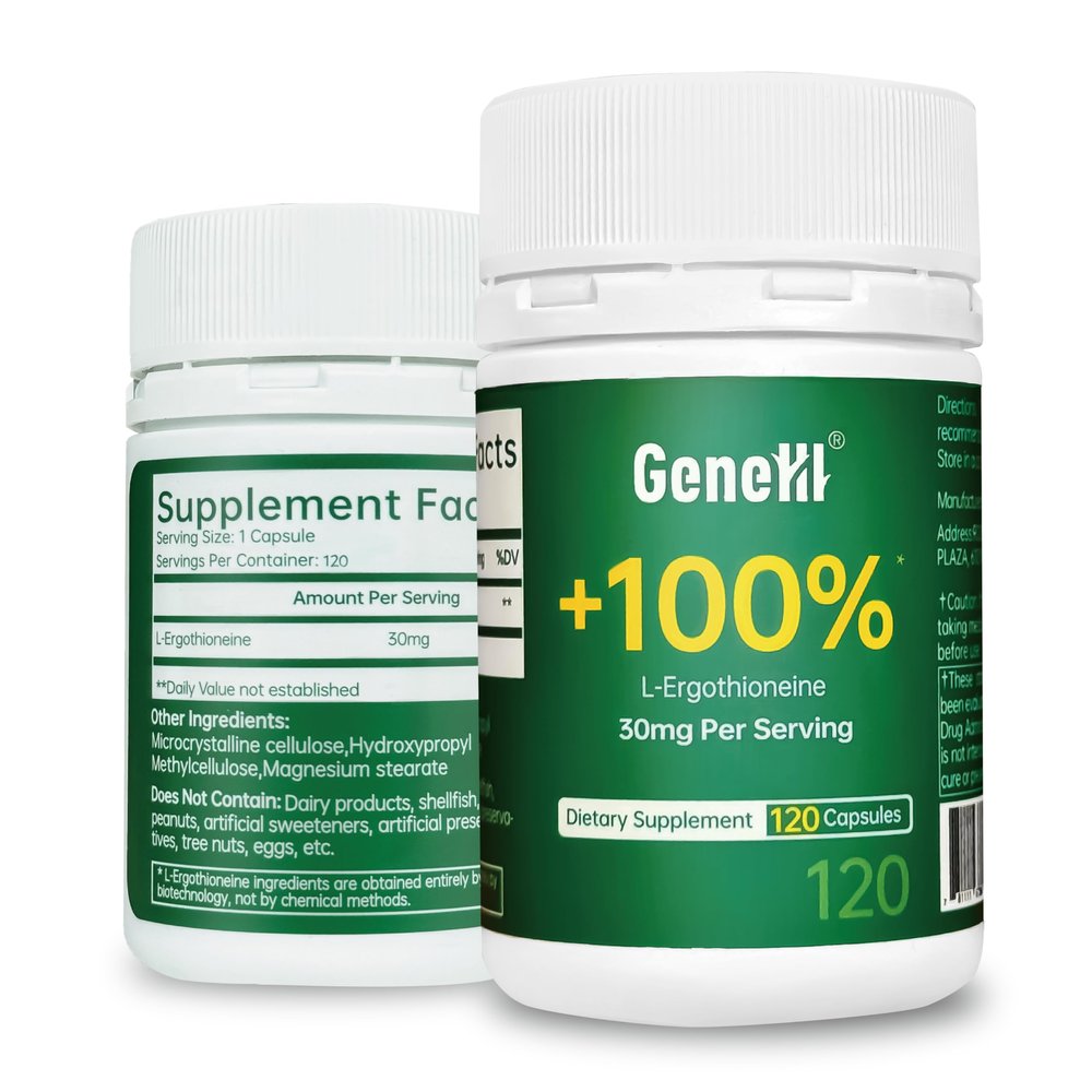 GENEIII L-Ergothioneine Supplement 30mg - Fermentation-Based 99.99% Purity Antioxidant - Clinically Studied to Support Longevity, Restful Sleep & Healthy Aging - Vegan & Non-GMO - 120 Capsules
