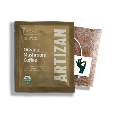 Artizan Organic Single-Serve Mushroom Coffee Bags Lions Mane + Chaga | Half Caff | Full City Plus Roast | 40 Count | No Equipment Needed | Specialty-Grade Craft Roasted, Nitro-Sealed, Compostable