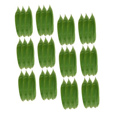 PRETYZOOM Bamboo Leaves Sushi Plate Decor 100pcs Leaves Shape Mats for Sashimi and Sushi Decoration Bamboo Material for Japanese Culinary Presentations