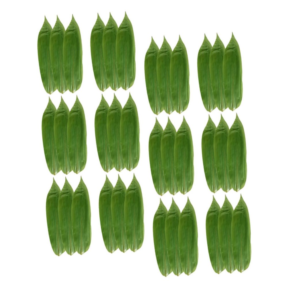 PRETYZOOM Bamboo Leaves Sushi Plate Decor 100pcs Leaves Shape Mats for Sashimi and Sushi Decoration Bamboo Material for Japanese Culinary Presentations