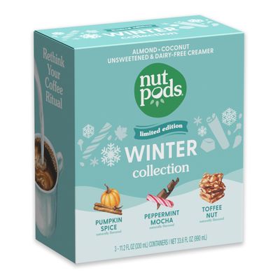 nutpods Winter Collection, 3-Pack of Unsweetened Dairy-Free Creamers (Pumpkin Spice, Peppermint Mocha, Toffee Nut) - Whole30, Gluten Free, Vegan