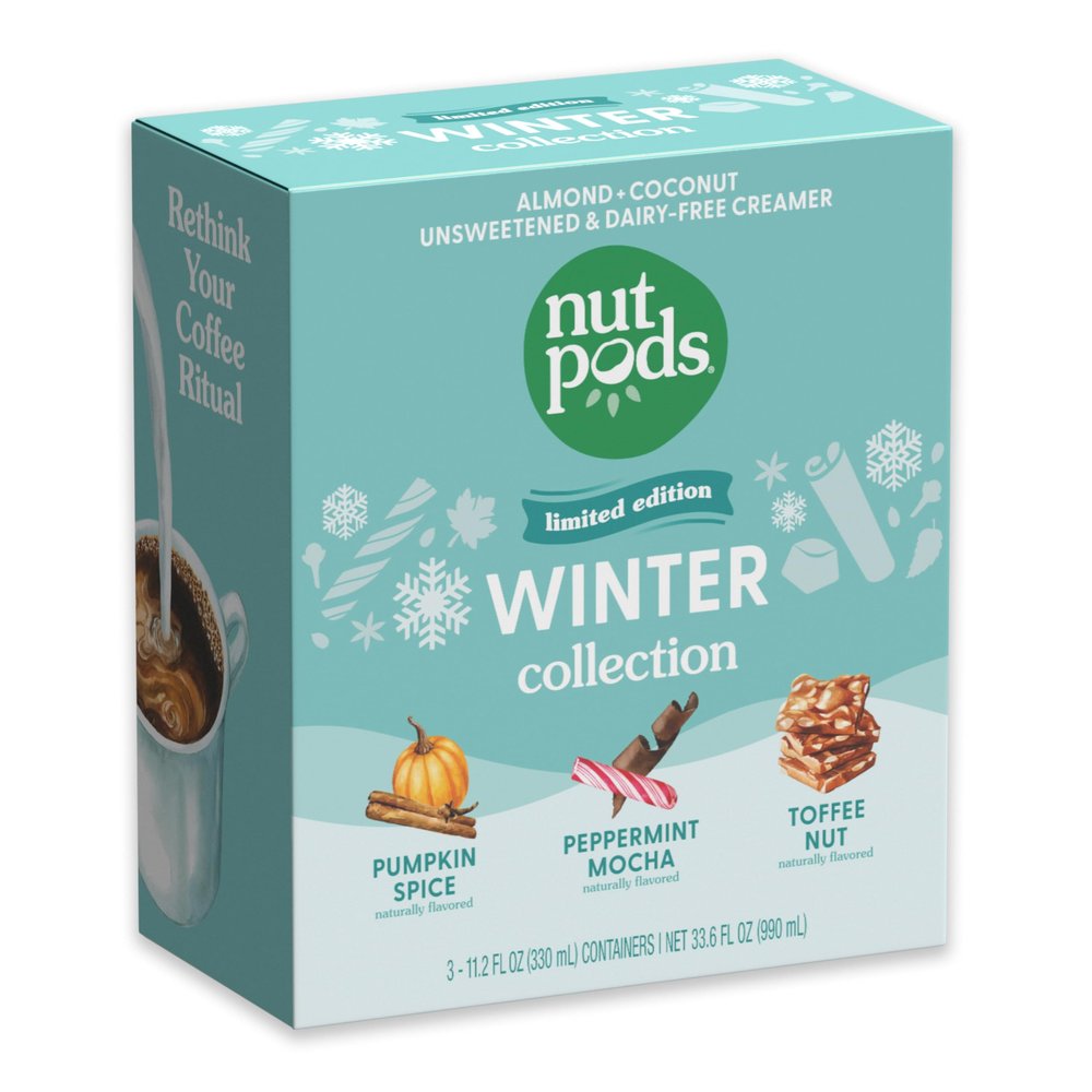 nutpods Winter Collection, 3-Pack of Unsweetened Dairy-Free Creamers (Pumpkin Spice, Peppermint Mocha, Toffee Nut) - Whole30, Gluten Free, Vegan