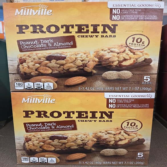Mill-ville Millville Chewy Bars Peanut, Dark Chocolate & Almond 7.1oz 200g (Two Boxes)