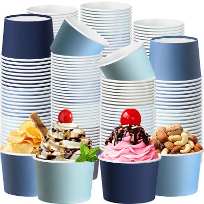 Jingmore Paper Ice Cream Cups 9oz Colored Disposable Dessert Bowls for Hot or Cold Party Food Cups for Birthday Baby Shower Easter Party Supplies(Dusty Blue,60 Pcs)