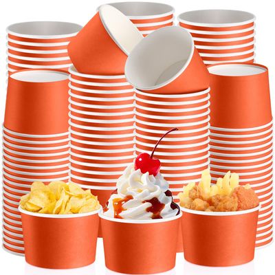 Jingmore Paper Ice Cream Cups 9oz Colored Disposable Dessert Bowls for Hot or Cold Party Food Cups for Birthday Baby Shower Easter Party Supplies(Orange,60 Pcs)