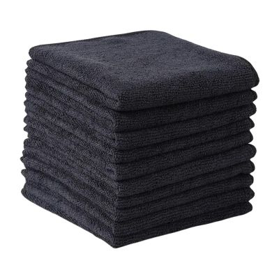 OHZI3Q Ultrafine Fiber Black Cloths Household Rag Car Clean Polyester Cotton Quick Drying Duster Kitchen Towel Dish Cloth Scouring Pad for Cleaning(Black 30cm,3PC)