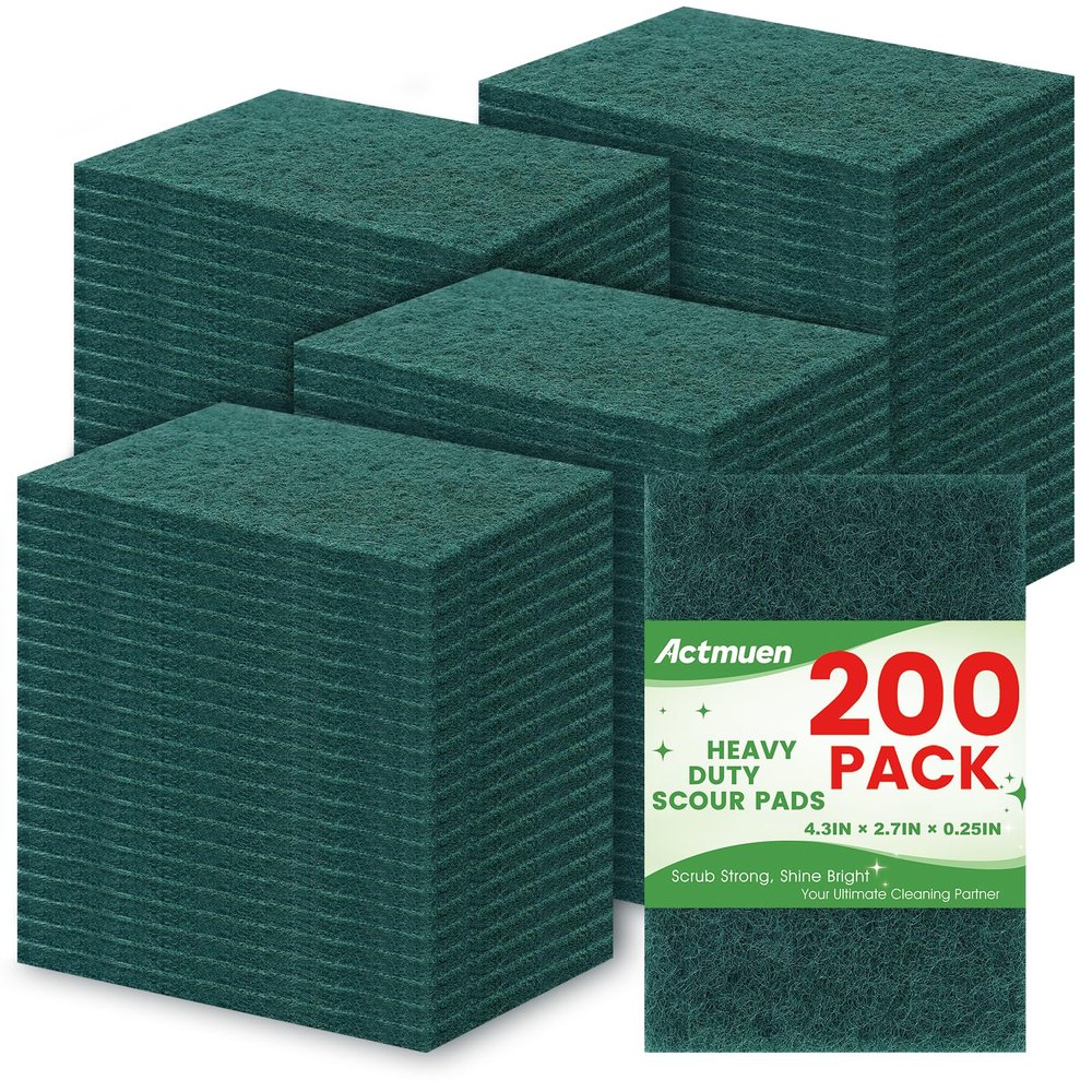 200 Pack Green Scrubbing Pads, Heavy Duty Scouring Pads,Dish Scrubber Reusable for Cleaning, Multipurpose Scrub Pads for Household Kitchen Dishes Pots Pans & Metal Grill- 4.3 x 2.75 x 0.3 Inches