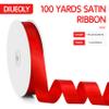 100 Yards 1 Inch Red Ribbon for Flower Bouquet, Valentine Ribbon for Gift Wrapping, Fabric Satin Ribbons for Crafts, Flower Bouquet Accessories, Big Red Bow, Christmas Silk Hair Ribbons view 2
