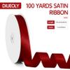 100 Yards 1 Inch Wine Red Ribbon, Burgundy Satin Ribbons, Maroon Fabric Hair Ribbons, Holiday Red Gift Silk Ribbon Ornament Wreath for Crafts Flower Bouquet Bow Sewing view 2