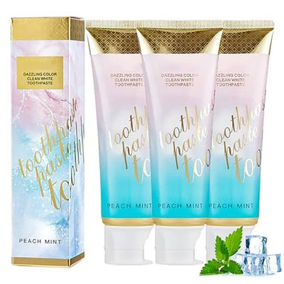 Radiant Whitening Toothpaste Peach Mint, Dazzling Color Clean White Toothpastes, Remove Tooth Stains, Fresh Breath (3PCS)