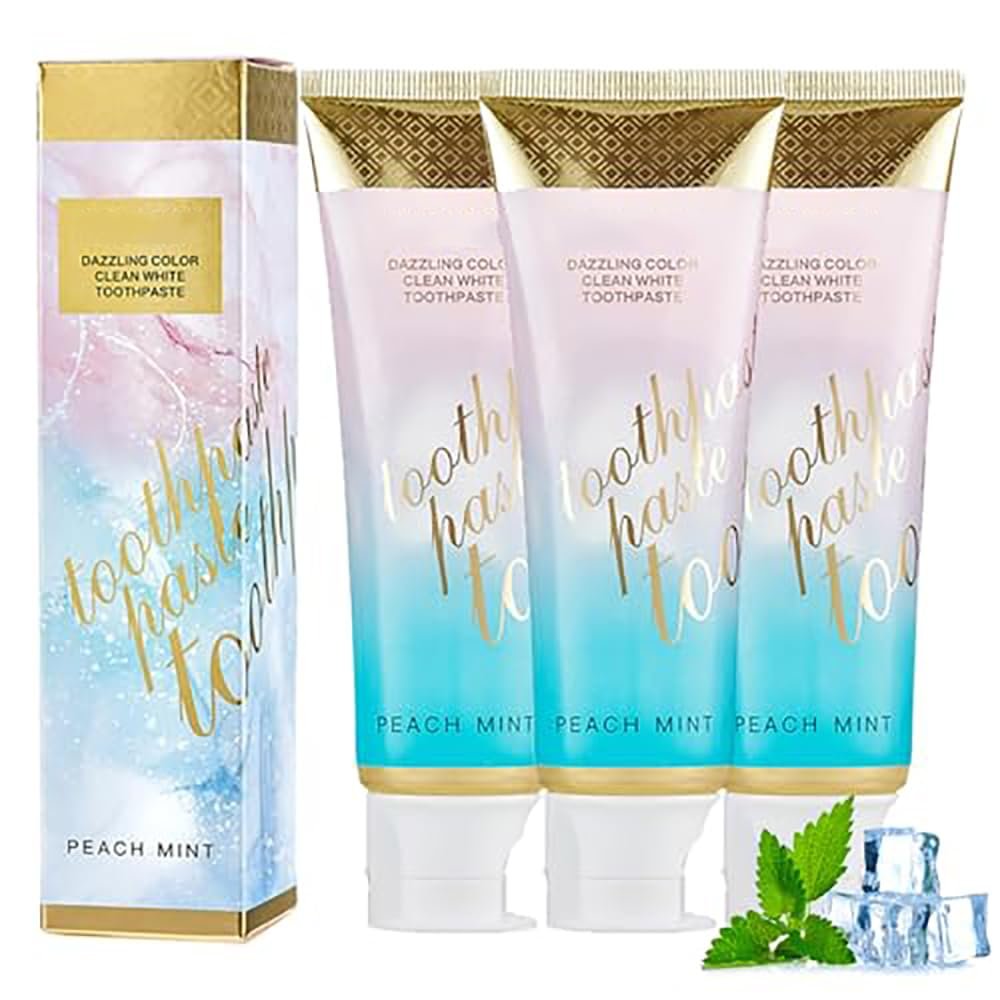 Radiant Whitening Toothpaste Peach Mint, Dazzling Color Clean White Toothpastes, Remove Tooth Stains, Fresh Breath (3PCS)