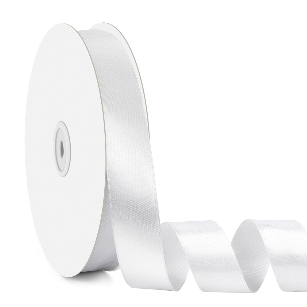 100 Yards 1 Inch White Ribbon, Fabric Satin Ribbon for Gift Wrapping, Wide Continuous String Ribbons, Flower Bouquet Wedding Bow Award Ribbons Making Decorations