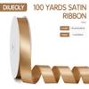 100 Yards 1 Inch Champagne Gold Ribbons, Gold Satin Ribbon for Gift Wrapping, Wide Gift Fabric Ribbon for Bouquets Crafts Wedding Invitation Gifts Home Stocking Stuffers Decoration view 2